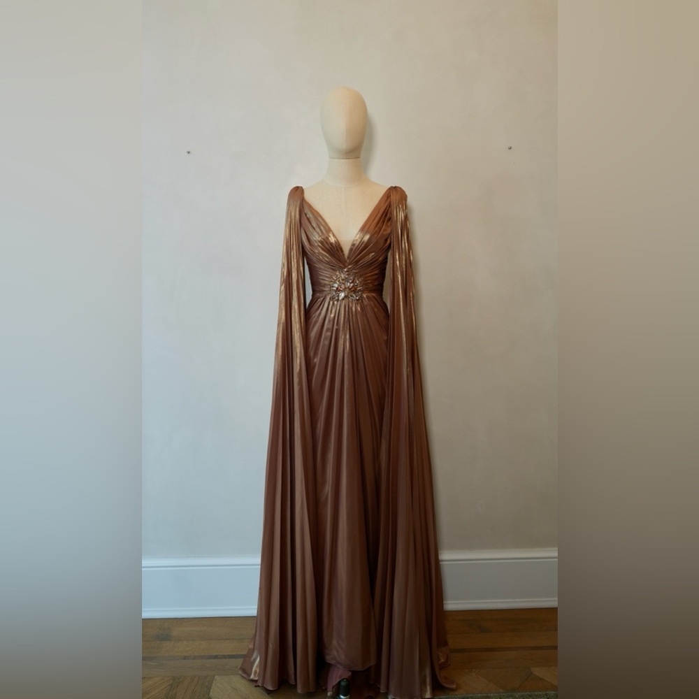 Jenny Packham Rose Gold embellished drape sleeve gown